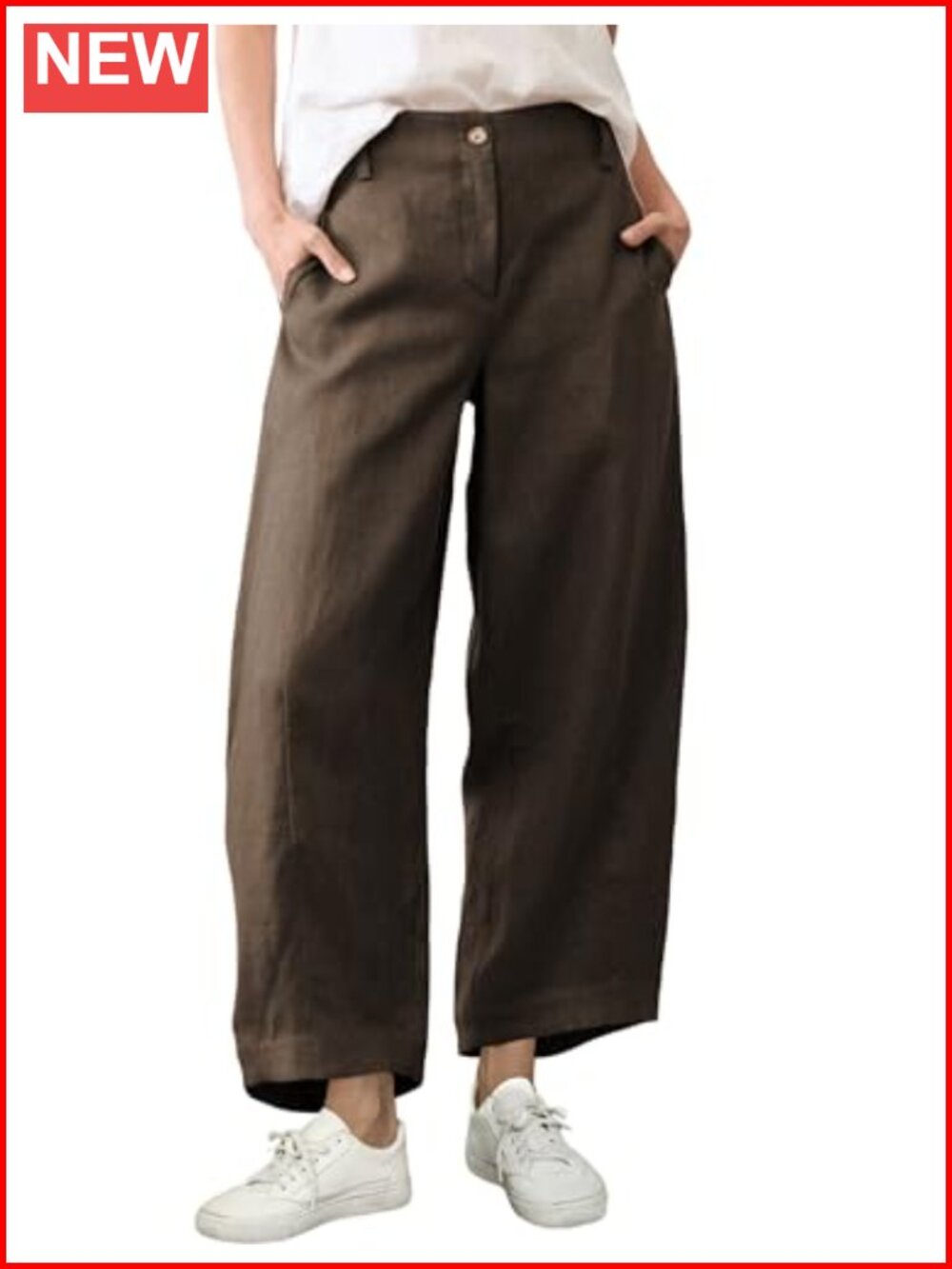 Cotton Linen Wide Leg Pants Women Casual Baggy Trousers